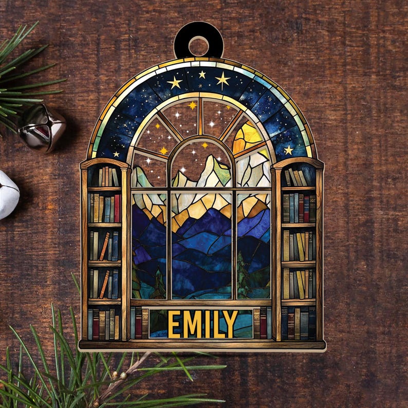 Personalized Night Court Bookshelf 2D Ornament, Fantasy Book Reader Wood and Acrylic Ornament, Book Lover Xmas Tree Decor, Bookish Gift