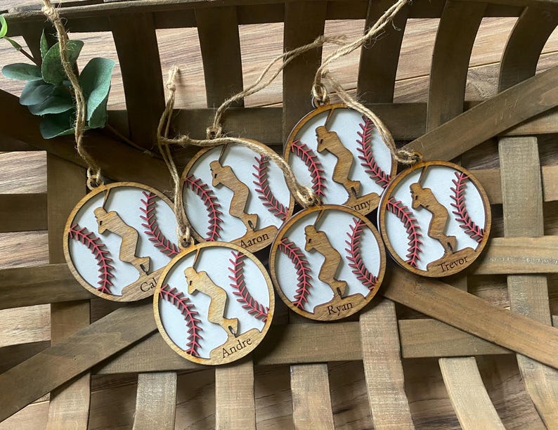 Personalized Sports Ornaments | Wooden Sports Ornaments | Sports Ornament Custom Name Baseball Basketball Swim Volleyball Tennis Hockey
