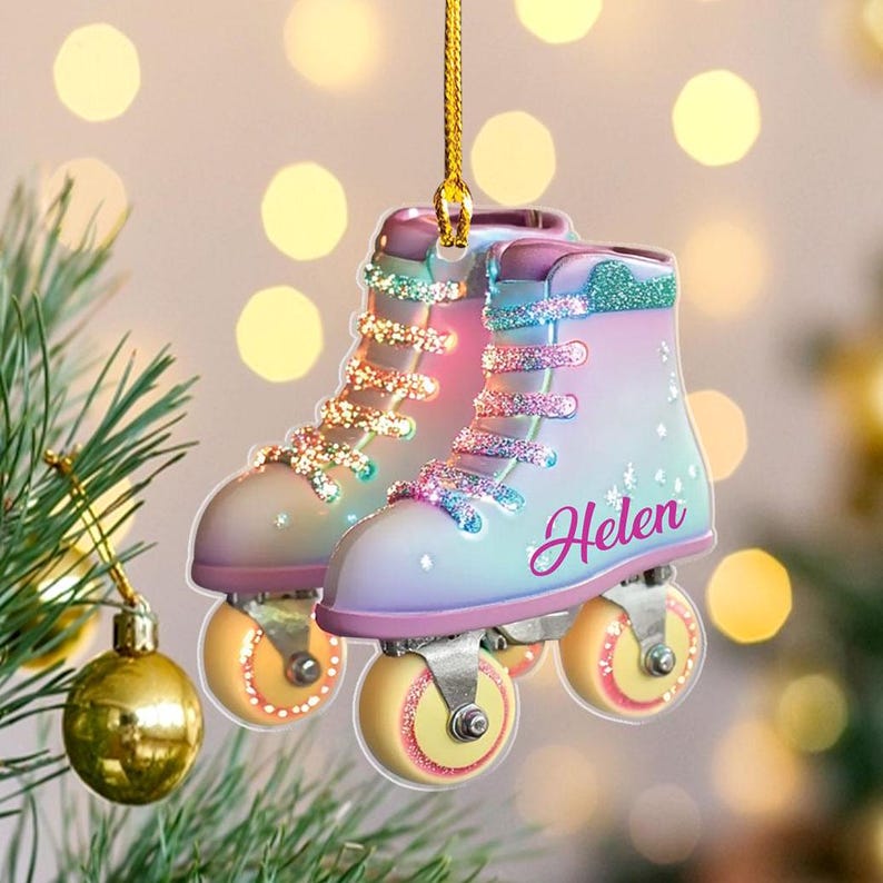 Personalized Roller Skate, Roller Derby Christmas Light Car Ornament, Love Roller Skate Christmas Ornament, Xmas Hanging Ornament 2d Flat