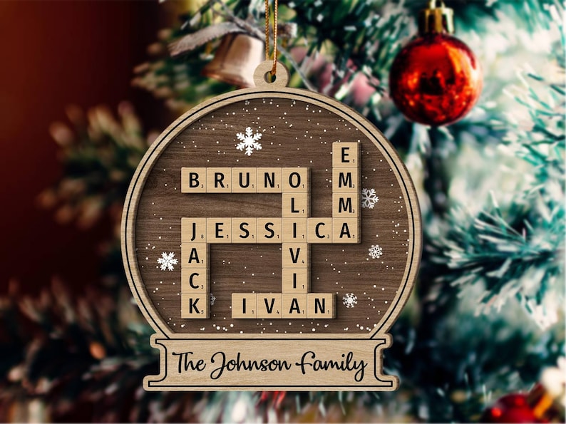 Family Crossword Christmas Ornament, Scrabble Personalized Christmas Ornament, Family Names Puzzle, Custom Scrabble Ornament,Family Ornament