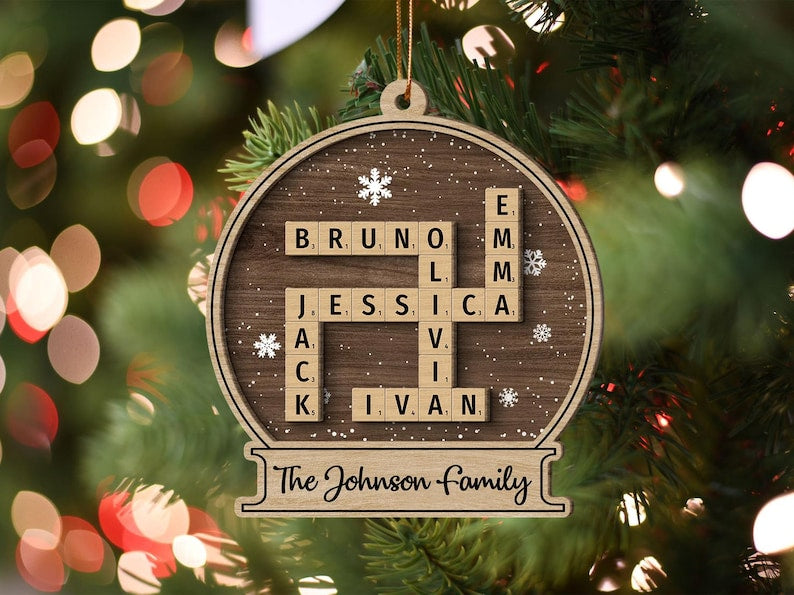 Family Crossword Christmas Ornament, Scrabble Personalized Christmas Ornament, Family Names Puzzle, Custom Scrabble Ornament,Family Ornament