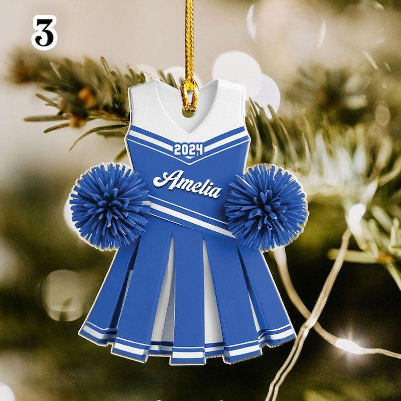 Custom Cheerleader 2d Flat Ornament, Personalized Cheerleading Girl Christmas Ornaments, Blue Cheerleader Ornament, Xmas Gift 2024 Daughter