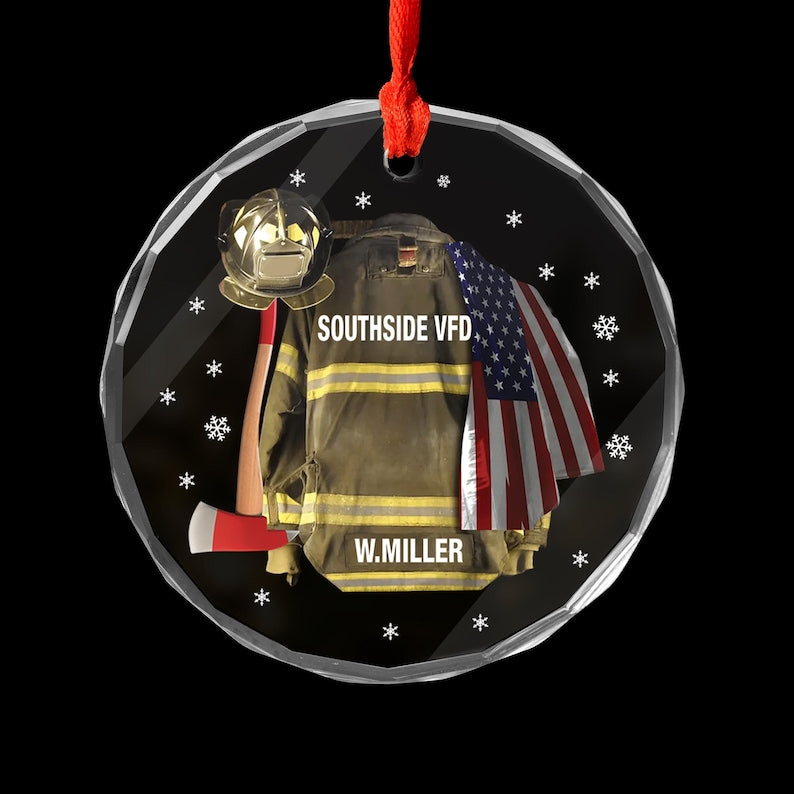 Personalized Firefighter Armor Glass Christmas Ornament, Firefighter Uniform Ornament, Firefighter Gifts, Christmas Gift For Firefighter