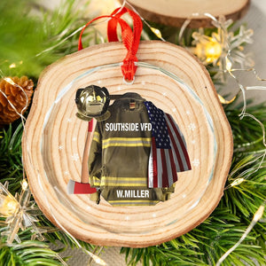 Personalized Firefighter Armor Glass Christmas Ornament, Firefighter Uniform Ornament, Firefighter Gifts, Christmas Gift For Firefighter