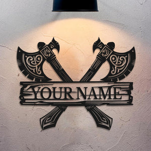 Personalized Vikings Axe Metal Wall Art: Custom Name Sign