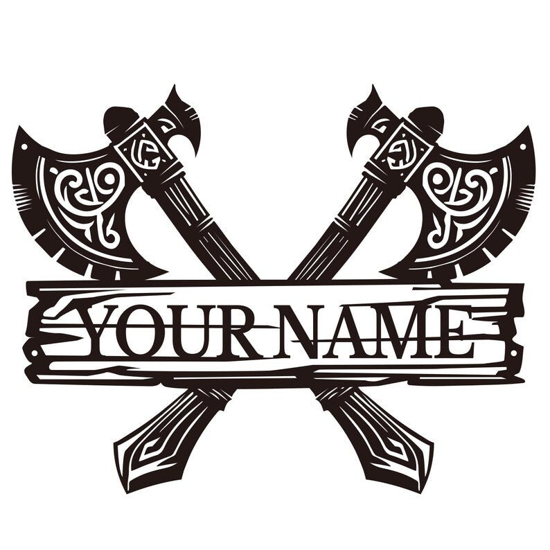 Personalized Vikings Axe Metal Wall Art: Custom Name Sign