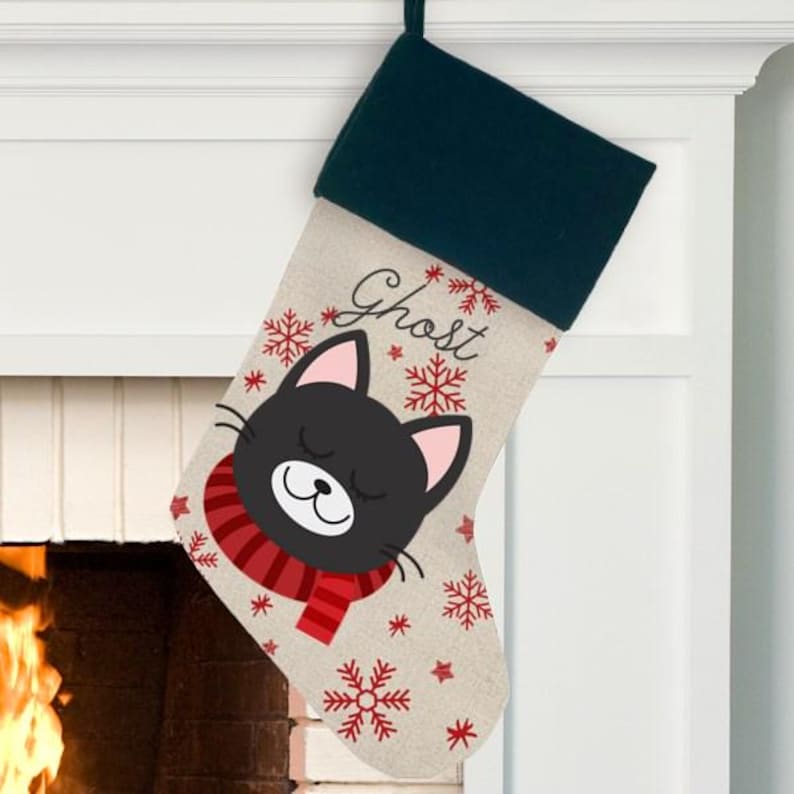 Personalized Cat Breed Christmas Stocking, Cat Christmas Stocking, Kitten Stocking, Cat Christmas Gift, Orange Cat Stocking, White Cat, Gray