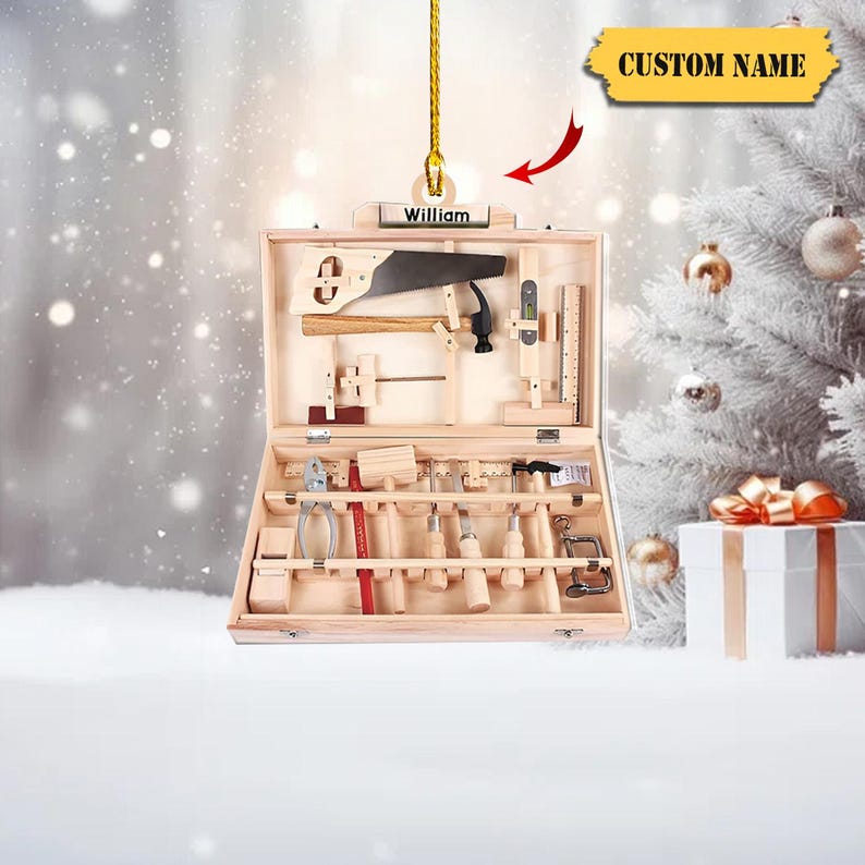 Personalized Carpenter Tool Box christmas ornament 2D Acrylic, Custom Name Carpenter Ornament, Tool Set, Carpenter, Contractor Ornament