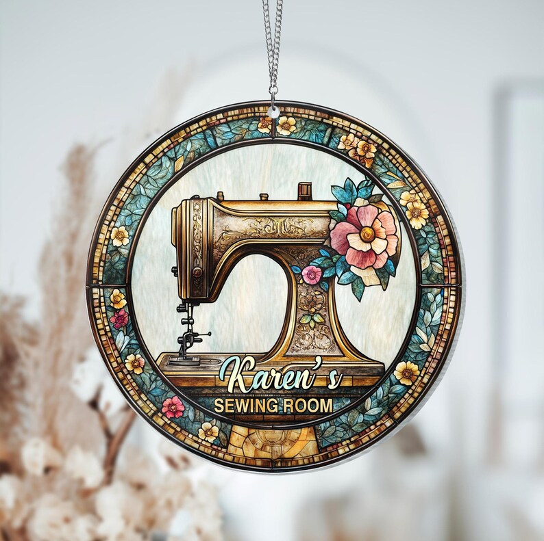 Sewing Machine Suncatcher Acrylic Window Hanging, Sewing Room Decor, Gift for Sewing Lovers, Sewing Machine Keepsake, Tailor Shop Decor