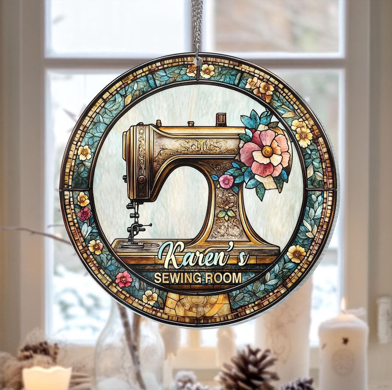 Sewing Machine Suncatcher Acrylic Window Hanging, Sewing Room Decor, Gift for Sewing Lovers, Sewing Machine Keepsake, Tailor Shop Decor