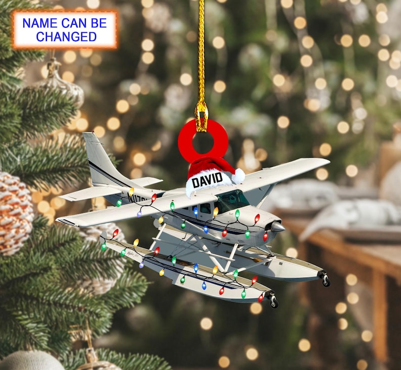 Custom Name Seaplane Personalized Ornament, Christmas Tree Hanging Decor, Christmas Ornament, Flat 2D Ornament, Seaplane Gift Idea