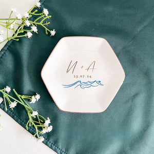 Custom Initial Name Wedding Ring Dish, Sea Wave Jewelry Dish For Bride, Trinket Dish Ring Holder, Minimalist Beach Wedding Gift