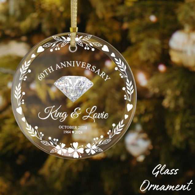 Custom 60th Anniversary Ornament 60th Wedding Anniversary Glass Ornament Christmas Decoration Diamond 60th Ornament Anniversary Keepsake