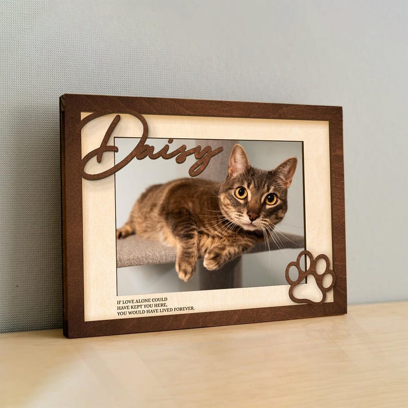 Custom Memorial Pet Picture Frame, Cat Memorial Wood Picture Frame, Dog Memorial Gifts, Makes a Great Pet Memorial Gift for Dog Lover