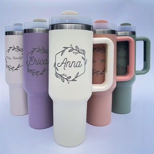 Personalized 40oz Tumbler with Handle &Straw, Custom Logo Tumbler, Laser Engraved Tumbler, Custom Name Tumbler, Company Logo, Christmas Gift