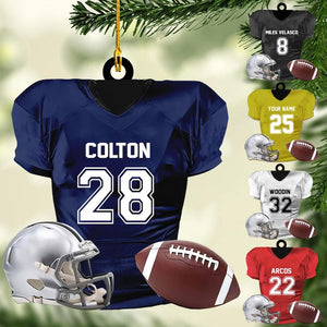 Custom American Football Jersey Ornament, Football Helmet And Ball, Custom Name Ornamen, Custom Football Uniform, Love Football Ornament