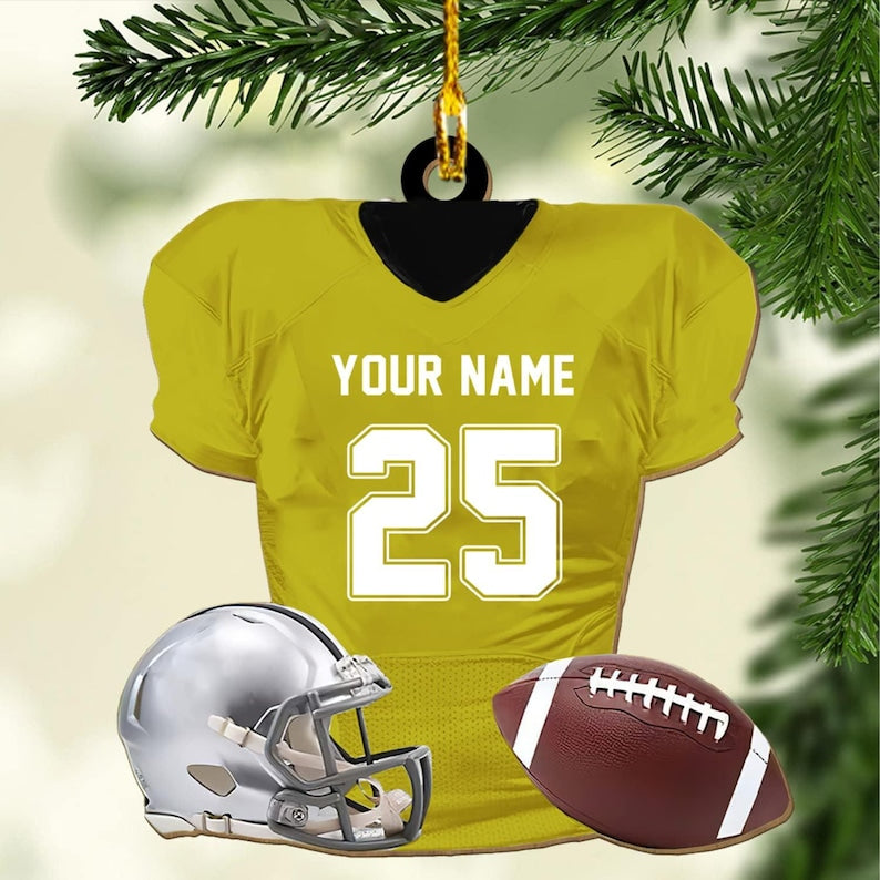 Custom American Football Jersey Ornament, Football Helmet And Ball, Custom Name Ornamen, Custom Football Uniform, Love Football Ornament
