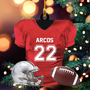 Custom American Football Jersey Ornament, Football Helmet And Ball, Custom Name Ornamen, Custom Football Uniform, Love Football Ornament