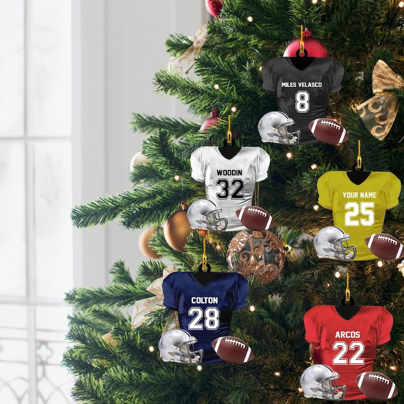Custom American Football Jersey Ornament, Football Helmet And Ball, Custom Name Ornamen, Custom Football Uniform, Love Football Ornament