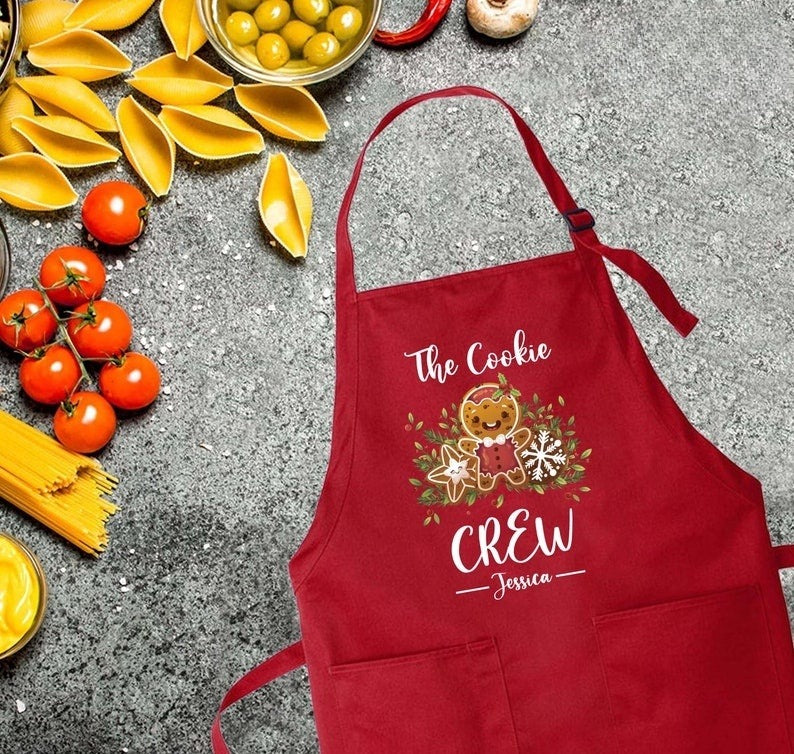 Personalized The Cookie Crew Apron, Funny Apron, Christmas Apron, Christmas Cookie Apron, Kitchen Gift Idea,Custom Name Apron, Cooking Gift