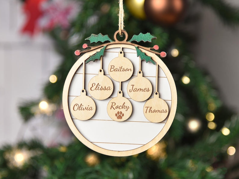 2025 Family Christmas Tree Ornament, Custom Wooden Family Christmas Ornament, Engraved Ornament,Christmas Gift,Personalized Holiday Ornament