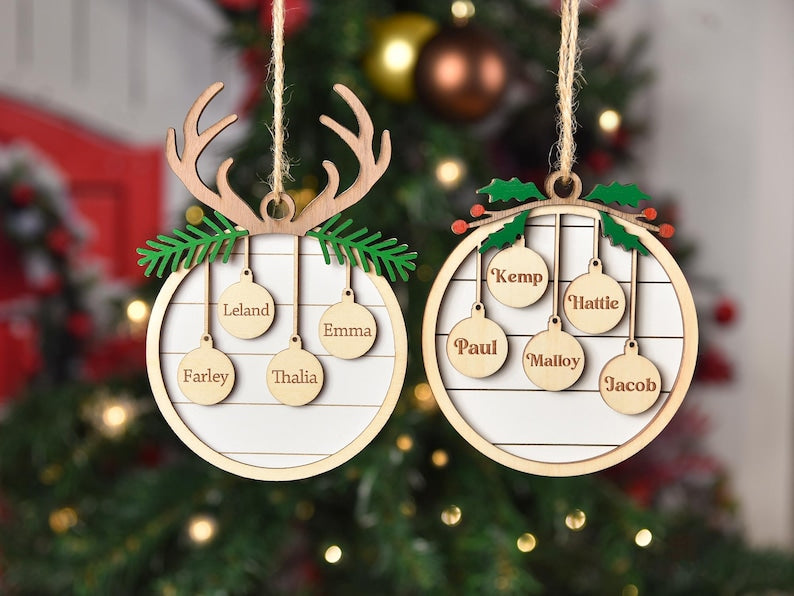 2025 Family Christmas Tree Ornament, Custom Wooden Family Christmas Ornament, Engraved Ornament,Christmas Gift,Personalized Holiday Ornament
