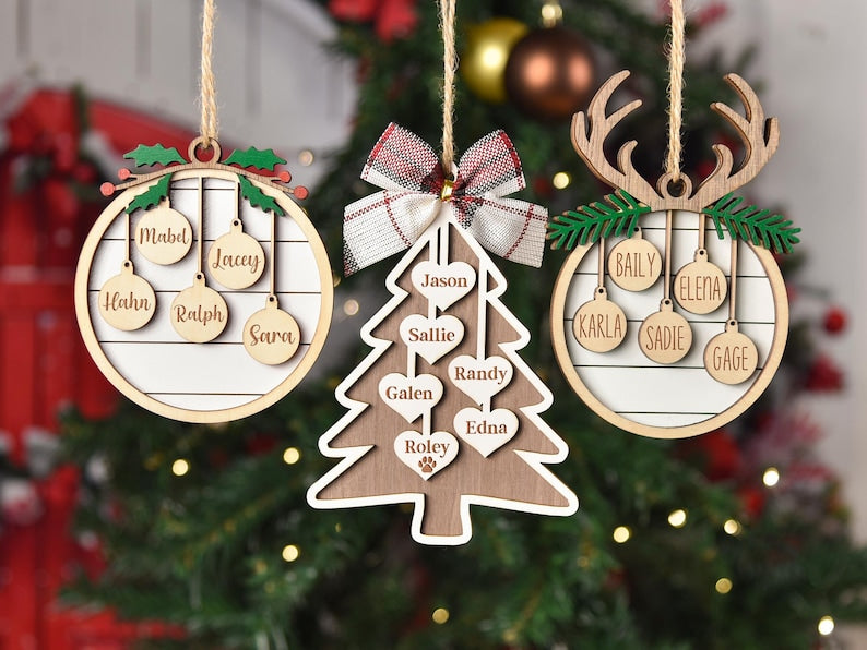 2025 Family Christmas Tree Ornament, Custom Wooden Family Christmas Ornament, Engraved Ornament,Christmas Gift,Personalized Holiday Ornament