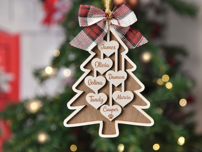 2025 Family Christmas Tree Ornament, Custom Wooden Family Christmas Ornament, Engraved Ornament,Christmas Gift,Personalized Holiday Ornament