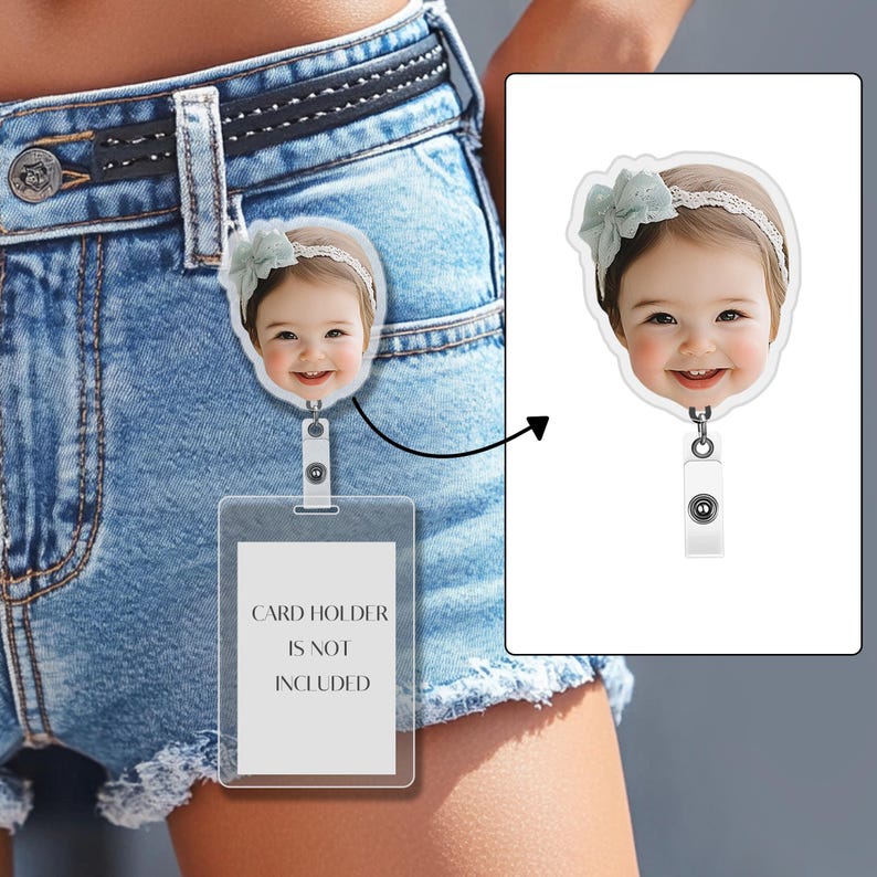 Personalized Baby Face Keychain, Custom Dog Badge Reel, Cat Face Badge Reel, Badge Reel for Office Worker, For Teacher Badge Reel