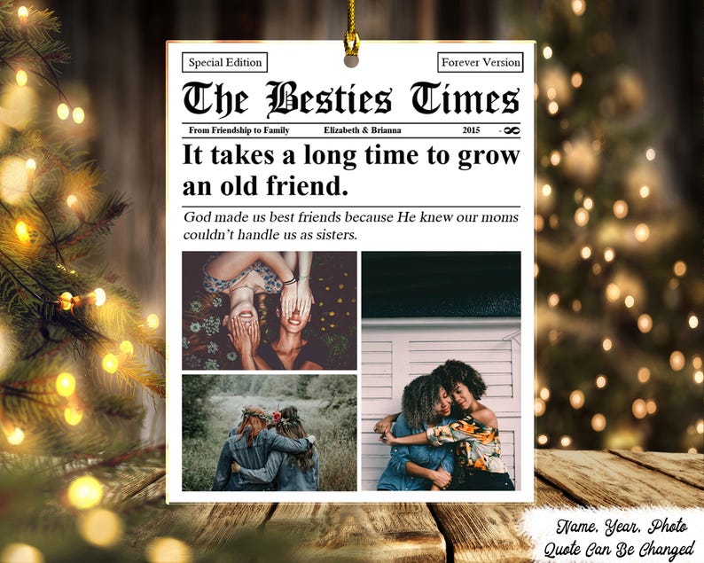 Custom Photo Ornament, Friendship Ornament, Christmas Gift, Best Friend Birthday Gift For Her, Picture Ornament, BFF Besties Xmas Ornament