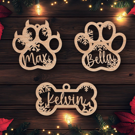 Custom Pet Christmas Wooden Ornament: Dog Paw, Cat Ornament