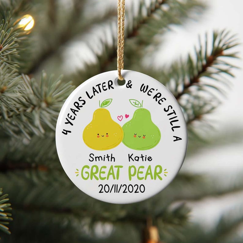 Happy 4th Anniversary Ornament, Fruit Anniversary Gift,Custom 4th Anniversary Gift,Fourth Wedding Anniversary Fruit Puns,Wedding Anniversary