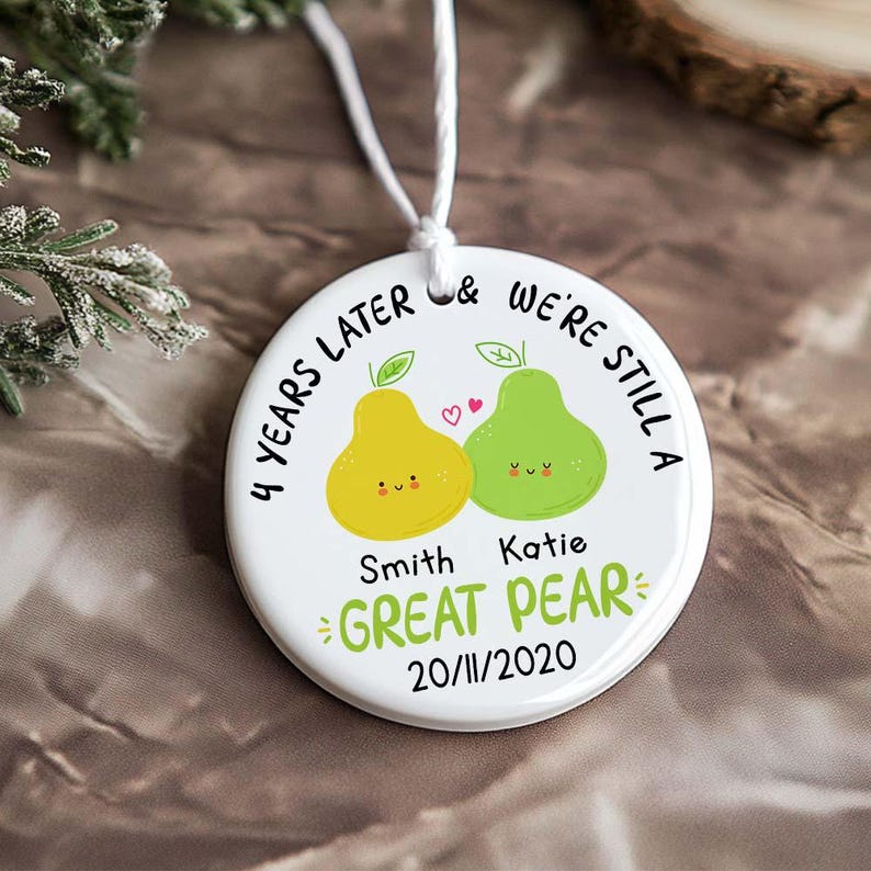 Happy 4th Anniversary Ornament, Fruit Anniversary Gift,Custom 4th Anniversary Gift,Fourth Wedding Anniversary Fruit Puns,Wedding Anniversary
