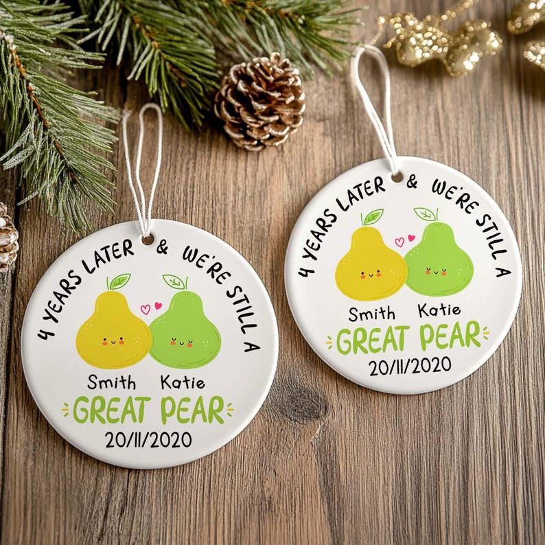 Happy 4th Anniversary Ornament, Fruit Anniversary Gift,Custom 4th Anniversary Gift,Fourth Wedding Anniversary Fruit Puns,Wedding Anniversary