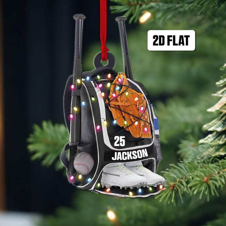 Personalized Baseball Bag 2D Flat Ornament, Baseball Player Gear Ornament, Baseball Custom Name Keepsake, Baseball Christmas Ornament
