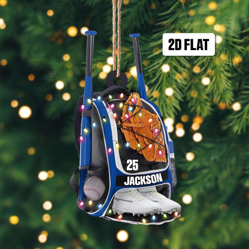 Personalized Baseball Bag 2D Flat Ornament, Baseball Player Gear Ornament, Baseball Custom Name Keepsake, Baseball Christmas Ornament