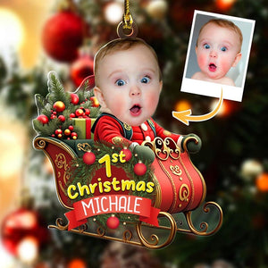 Personalized Photo Baby First Christmas Ornament 2025, Christmas Newborn Baby Gifts for New Mom Dad Grandma Grandpa 2D Flatten Ornament