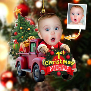 Personalized Photo Baby First Christmas Ornament 2025, Christmas Newborn Baby Gifts for New Mom Dad Grandma Grandpa 2D Flatten Ornament