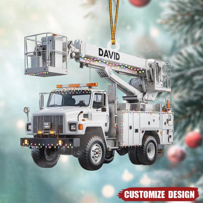 Personalized Lineman Bucker Truck Ornament, Lineman Bucker Truck Ornament, Truck Christmas Ornament, Truck Xmas Decor, Gift For Lineman