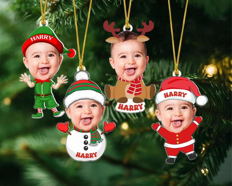 Custom Baby Photo Ornament, Babys First Christmas Ornament 2024, Custom Baby Face Ornament, New Baby Gift, Xmas Decor, Grandchild Ornament