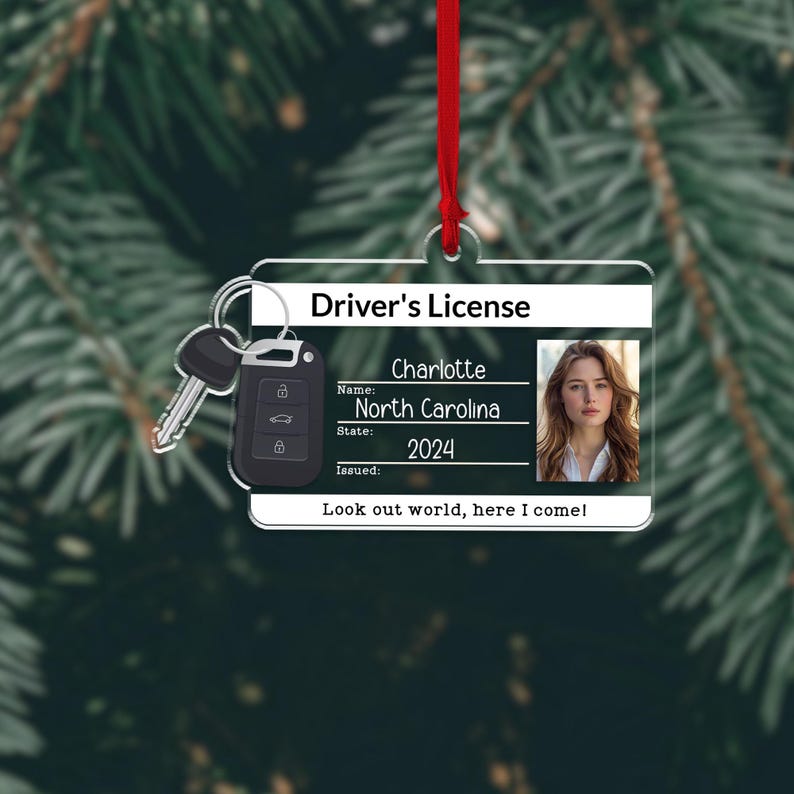 Personalized New Driver Ornament 2024, Drivers License Ornament, Gift for New Driver, Driving Ornament, Drivers Permit Christmas Ornament