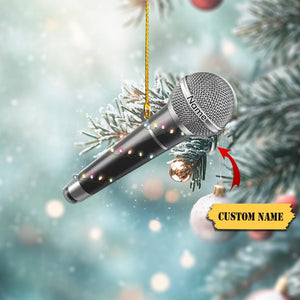 Personalized Microphone Christmas Tree Ornament FLAT 2D Christmas Ornament Decor Micro, Music Christmas Home Decor,Xmas Gift for Music Lover