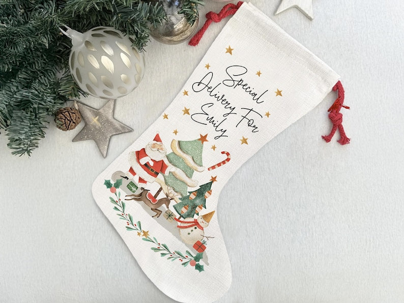 Christmas Santa Stocking, Christmas Nutcracker Ballerina Reindeer Stocking for Christmas, Special Delivery Kids Stocking, Custom Stocking
