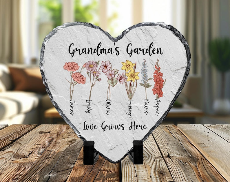 Personalized Garden Stone, Personalized Birth Flower Gift, Christmas Gifts ,Mother s Day Gift, Grandma Garden Stone Decor With Names.