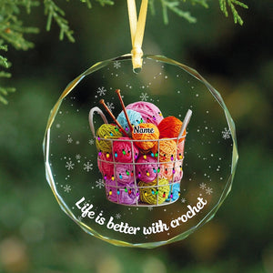 Personalized Knitting Yarns Box Glass Ornament, Christmas Knitting Accessories, Knitting Christmas Tree Ornament, Knitting Lover Gift Xmas