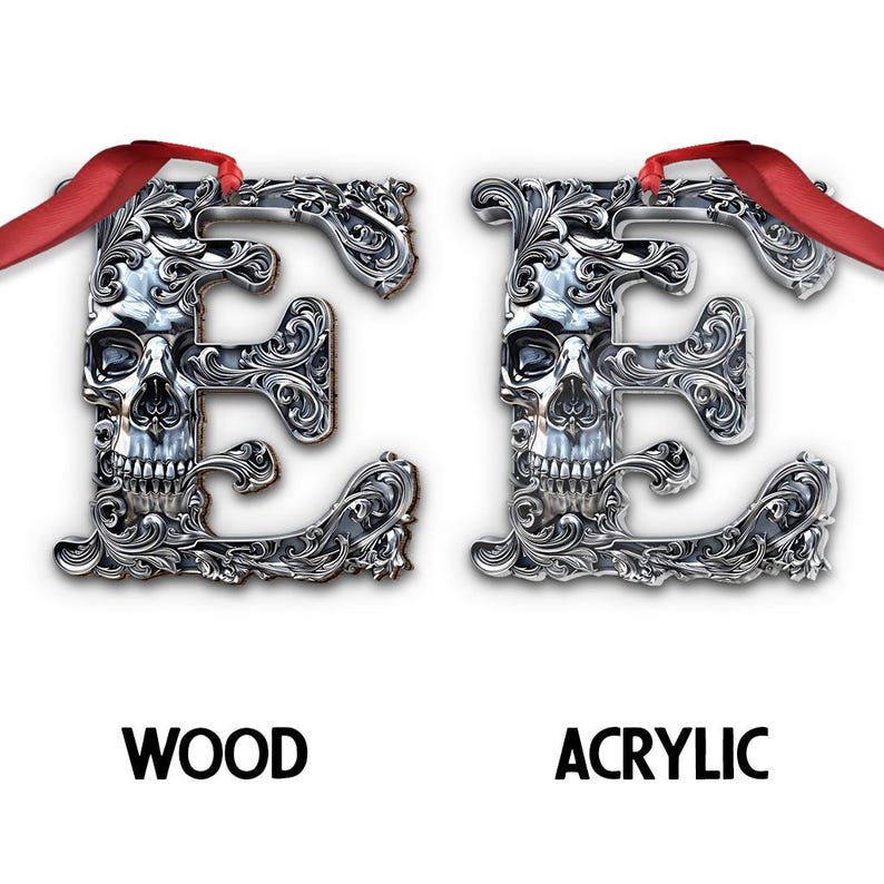 Skull Alphabet Personalized Skull Ornament, Christmas Initial Letter Ornament, Gold Silver Skeleton Ornament, Skeleton Gift