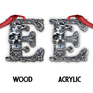 Skull Alphabet Personalized Skull Ornament, Christmas Initial Letter Ornament, Gold Silver Skeleton Ornament, Skeleton Gift