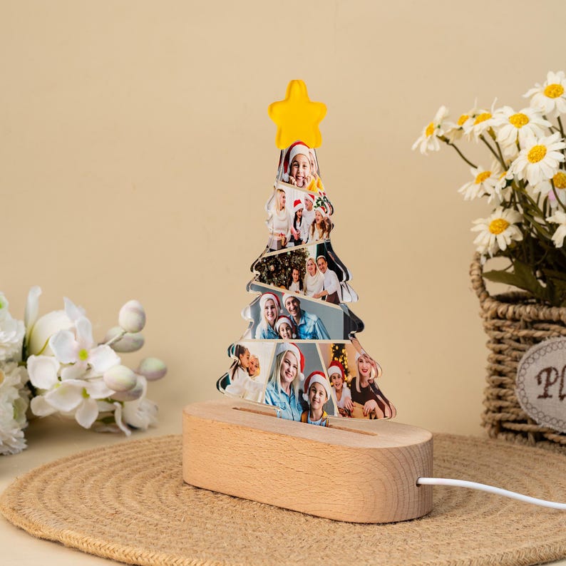 Personalized Photo Christmas Tree Night Light: Acrylic Family Keepsake