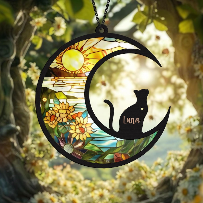 Cat Memorial Suncatcher Pet Passing Rainbow Bridge Pet Sympathy Gifts Pet Memorial Light Catcher Condolence Gifts Pet Remembrance Gift