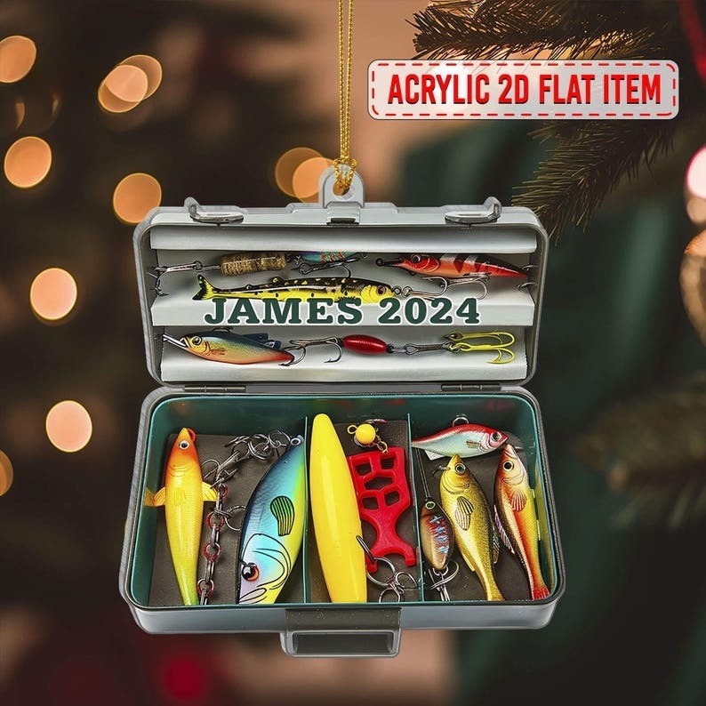 Fishing Tackle Box 2D Flat Acrylic Ornament Not 3D, Fisherman Ornament, Fishing Dad Ornament, Christmas Gifts Tackle Box, Gifts for Him